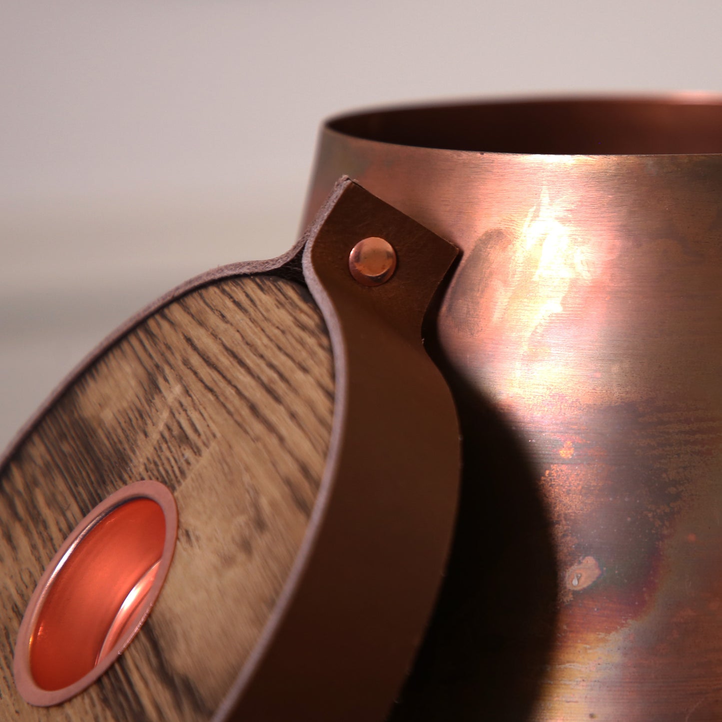 Human or Pet Urn For Ashes, Burnt Copper, Modern Candle Urn, Large Size, Personalise, Cognac Brown Leather