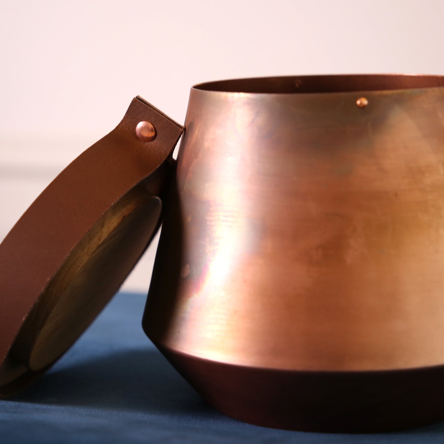 Human or Pet Urn For Ashes, Burnt Copper, Modern Candle Urn, Large Size, Personalise, Cognac Brown Leather