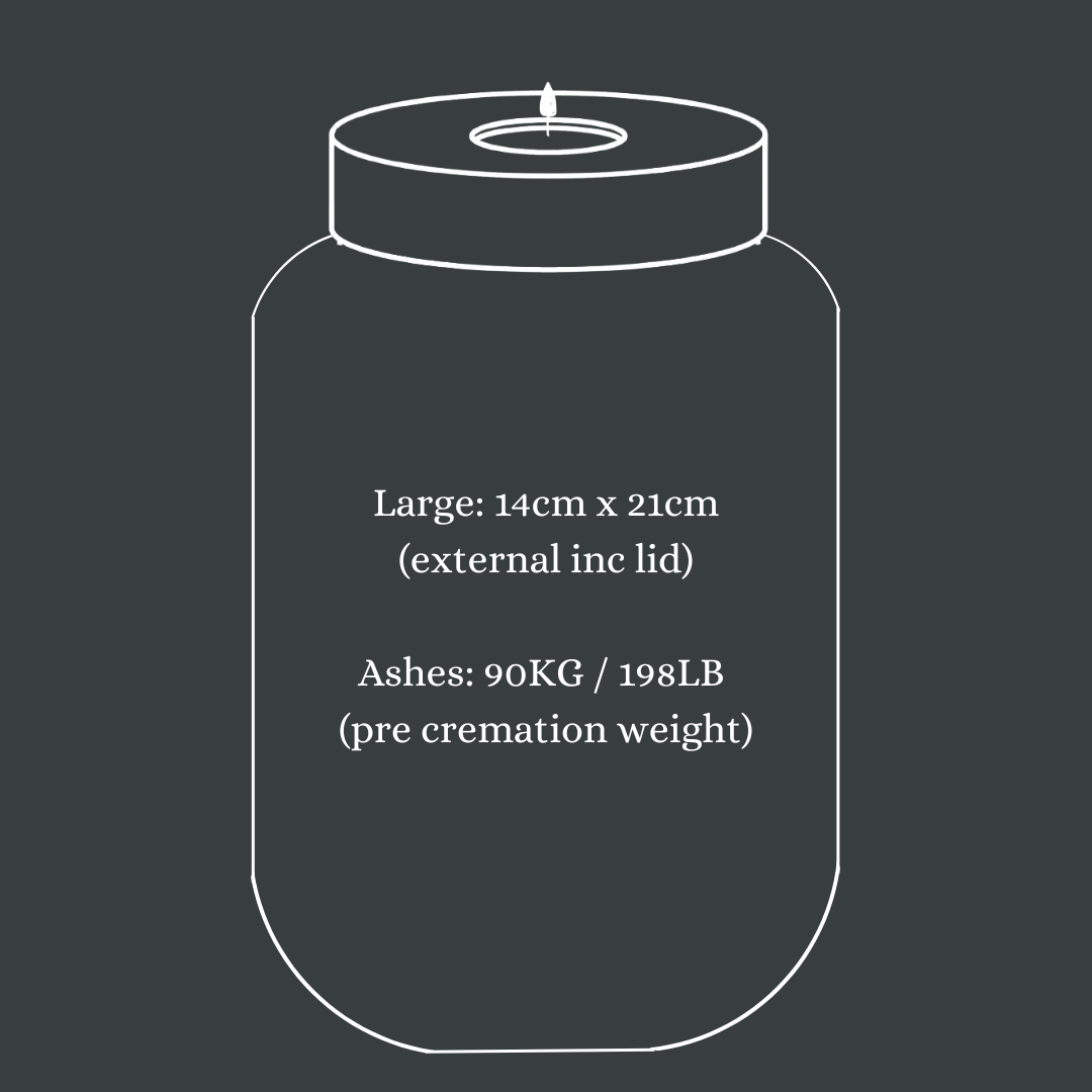 Floral Cremation Human or Pet Urn: Cognac Leather Band, Personalizable, Holds 85kg Pre Cremation weight