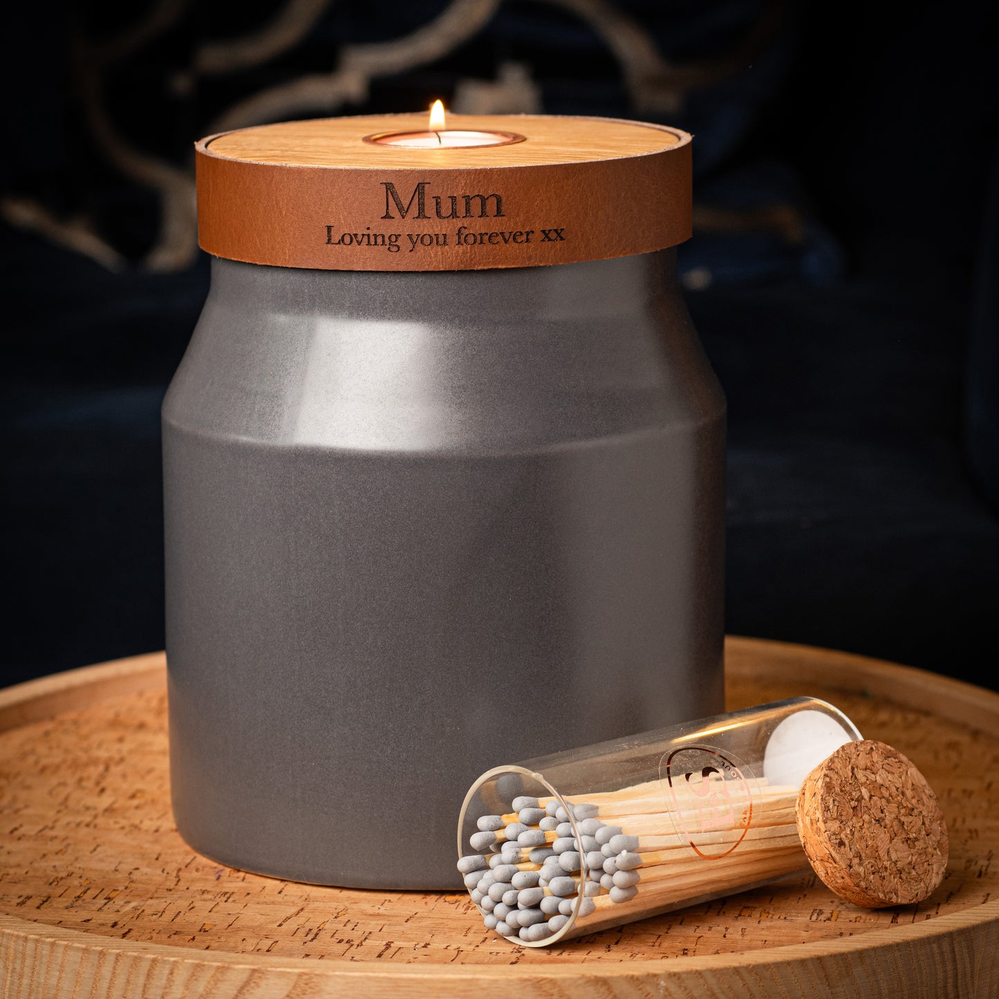 Luxury Long Matches in a Glass Jar with Strike Pad, Ideal Gift or Accessory, Natural With Grey Tip