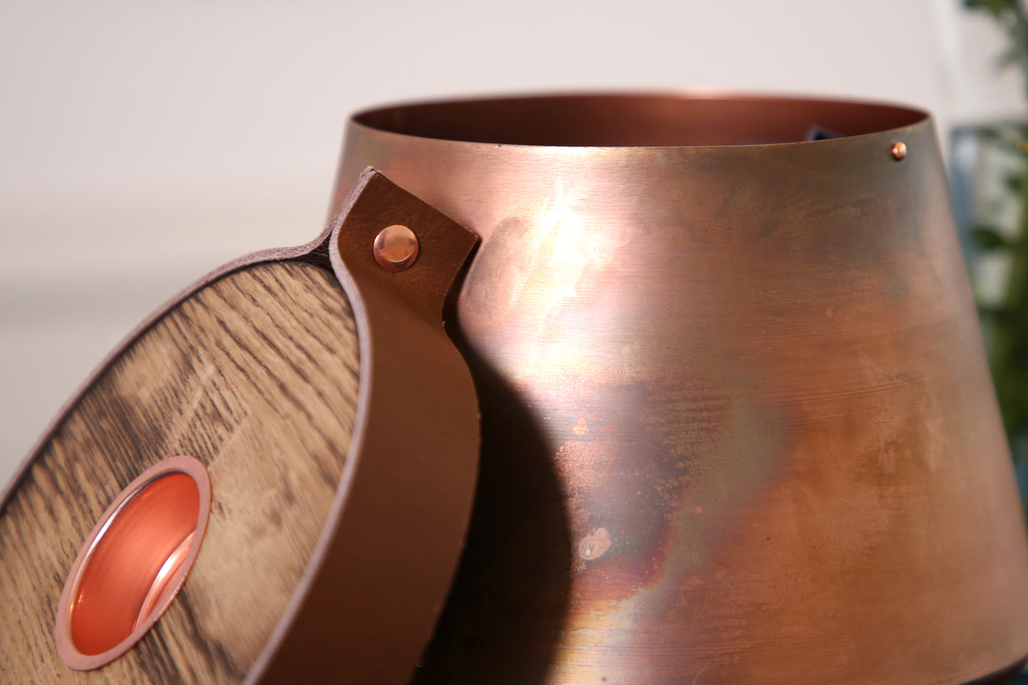 Human or Pet Urn For Ashes, Burnt Copper, Modern Candle Urn, Large Size, Personalise, Burgundy Leather