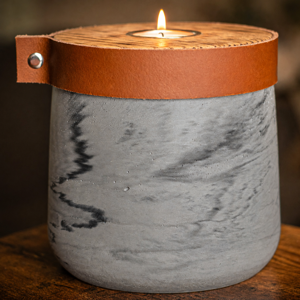 Large Handmade Grey Marble Concrete Urn for Human or Pet Ashes - Personalized Leather