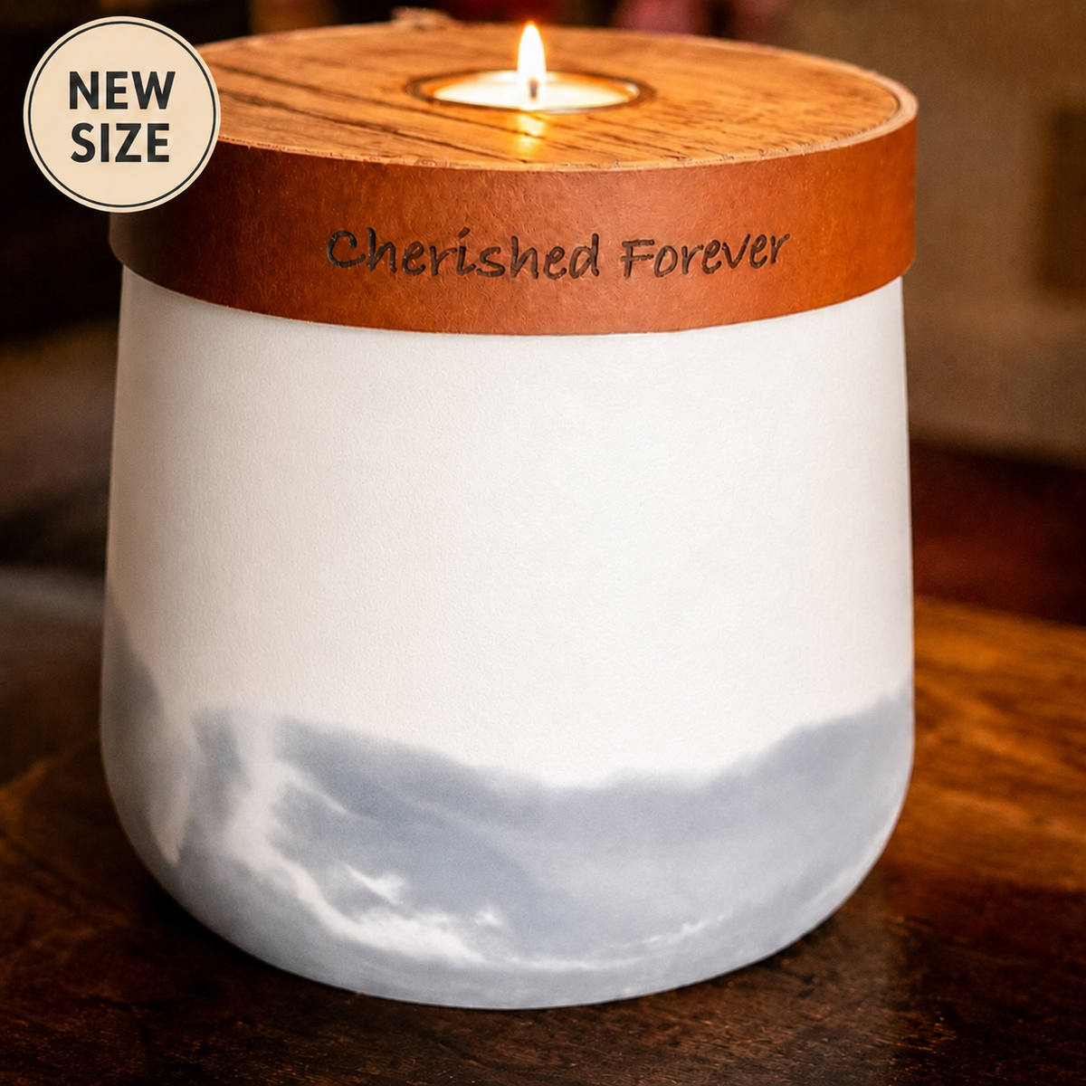 Large Handmade Two Tone Concrete Urn for Human or Pet Ashes - Personalized Leather