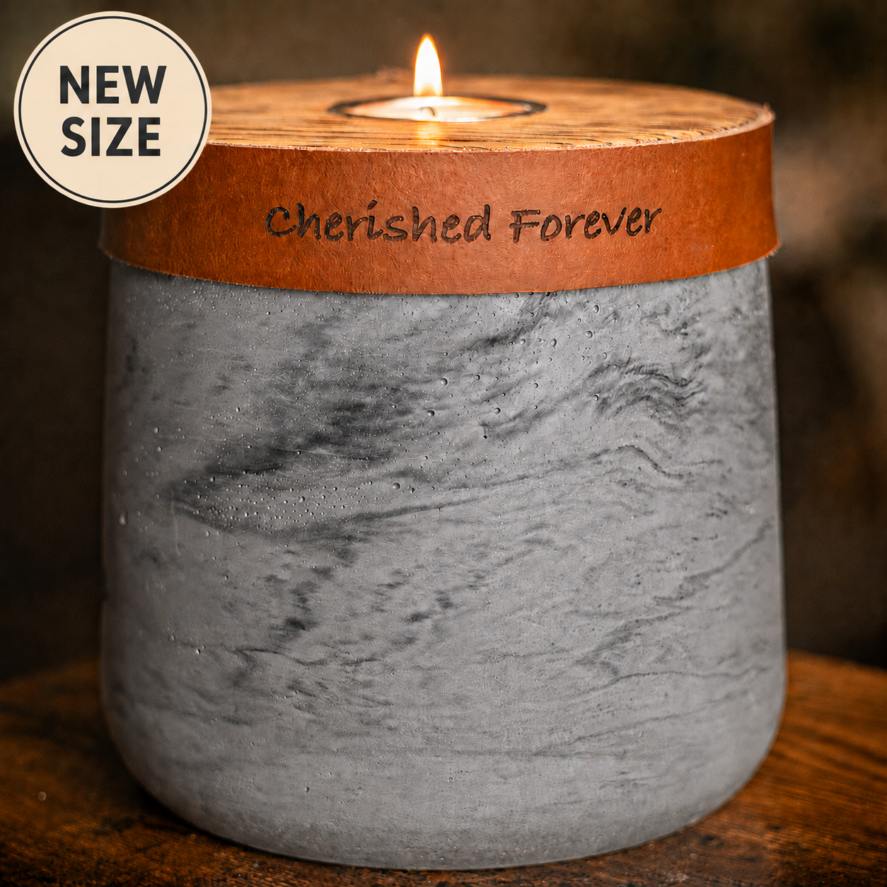 Large Handmade Grey Marble Concrete Urn for Human or Pet Ashes - Personalized Leather