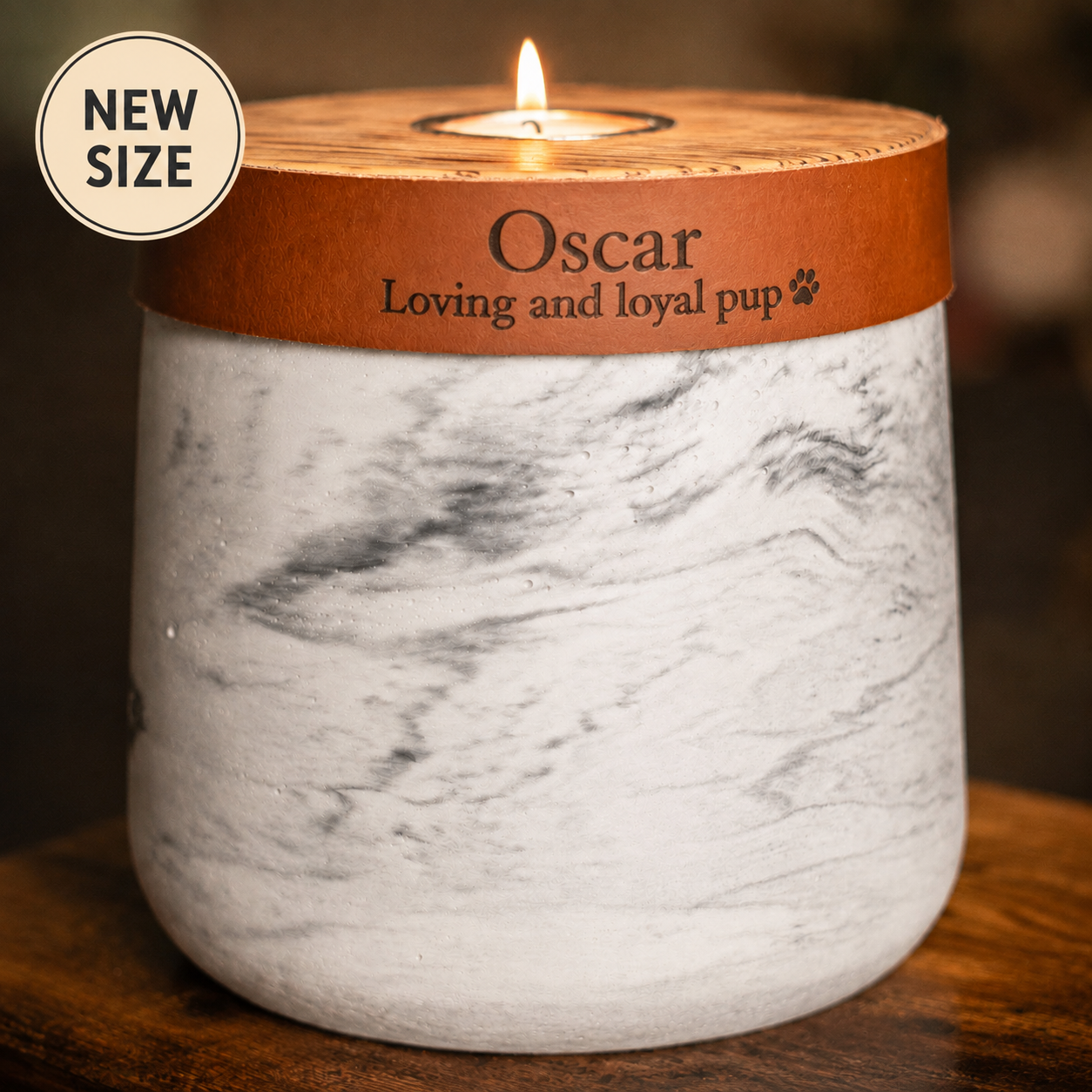 Large Handmade White Marble Concrete Urn for Human or Pet Ashes - Personalized Leather