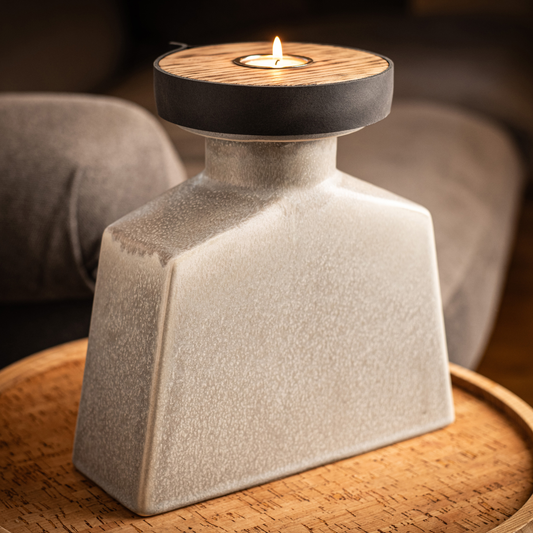 Human or Pet Urn For Ashes, Modern Candle Urn, Large Size, Personalise, Handmade in the UK, Bottled Grey with Smoke Grey Leather