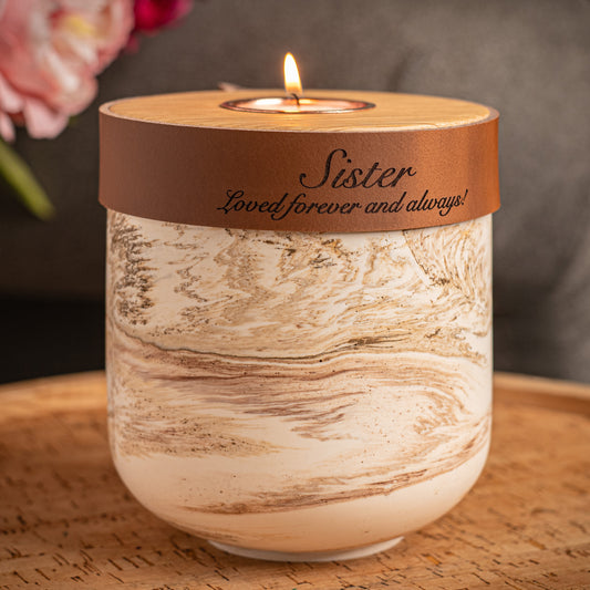 Human or Pet Urn for Cremation Ashes, Small Size, Beige Marble Jesmonite with Cognac Leather, Handmade, Personalise