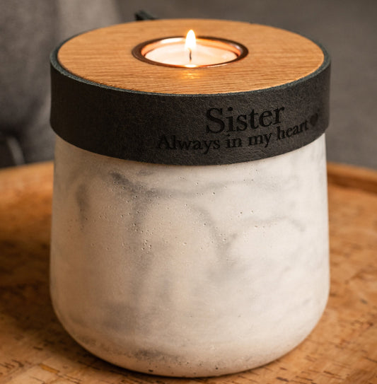 Human or Pet Urn For Ashes, Modern Candle Urn, Small Size, Personalise, Handmade in the UK, White And Grey Marble with Smoke Grey Leather