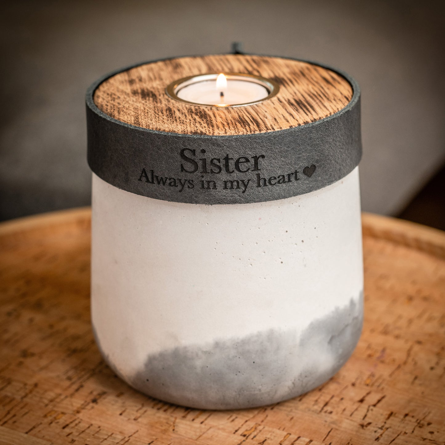 Human or Pet Urn For Ashes, Modern Candle Urn, Small Size, Personalise, Handmade in the UK, White & Grey Two Tone with Smoke Grey Leather