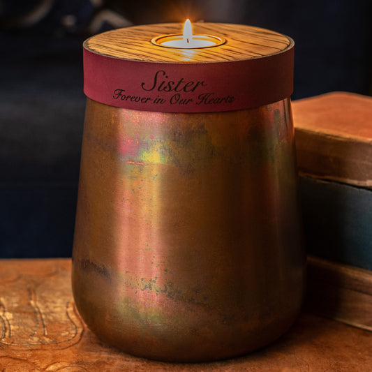 Human or Pet Urn For Ashes, Distressed Copper, Large Size, Modern Candle Urn, Personalise, Handmade, Burgundy Leather