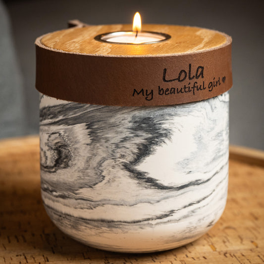 Human or Pet Urn for Cremation Ashes, Small Size, Grey Marble Jesmonite with Cognac Leather,  Personalise