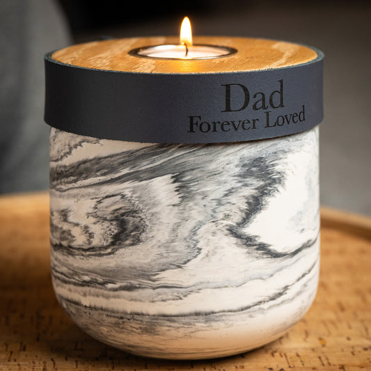Human or Pet Urn for Cremation Ashes, Small Size, Grey Marble Jesmonite with Smoke Grey Leather,  Personalise