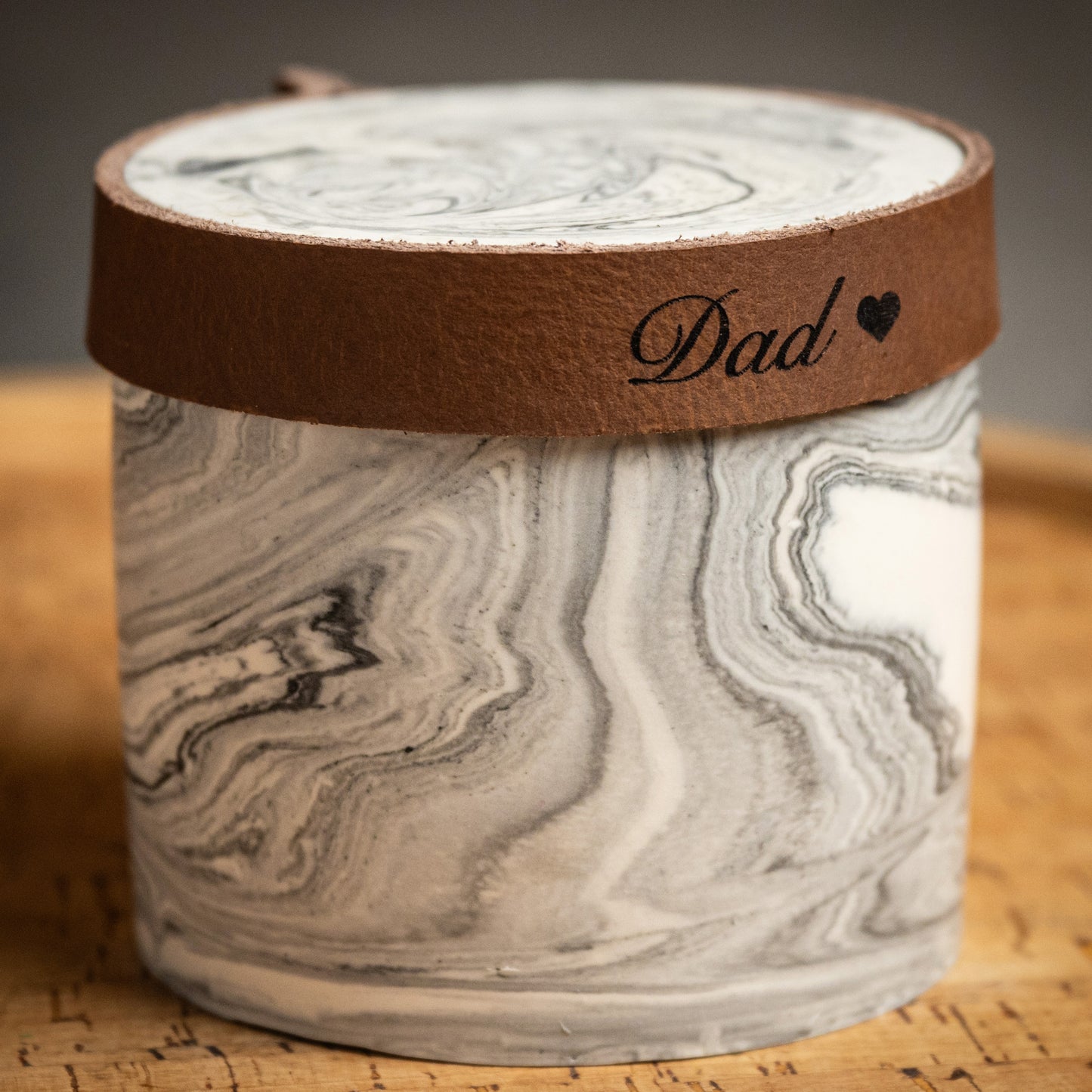 Human or Pet Extra Small Urn, Grey Marble Jesmonite with Cognac Leather, Holds up to 7kg Pre Cremation Weight, Handmade, Personalise (Copy)