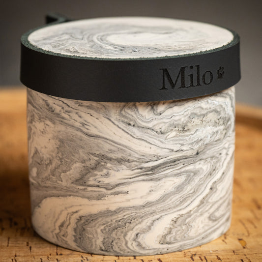 Human or Pet Extra Small Urn, Grey Marble Jesmonite with Smoke Grey Leather, Holds up to 7kg Pre Cremation Weight, Handmade, Personalise (Copy) (Copy)