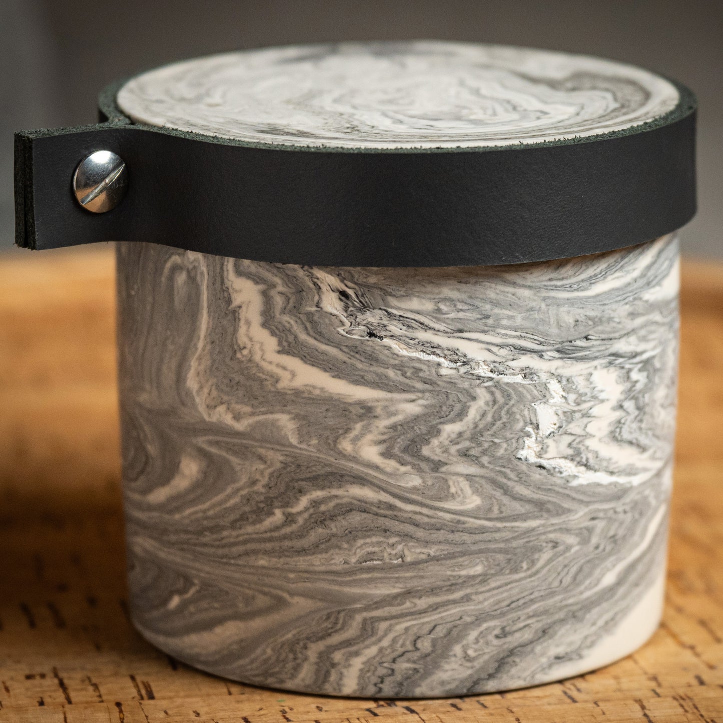 Human or Pet Extra Small Urn, Grey Marble Jesmonite with Smoke Grey Leather, Holds up to 7kg Pre Cremation Weight, Handmade, Personalise (Copy) (Copy)