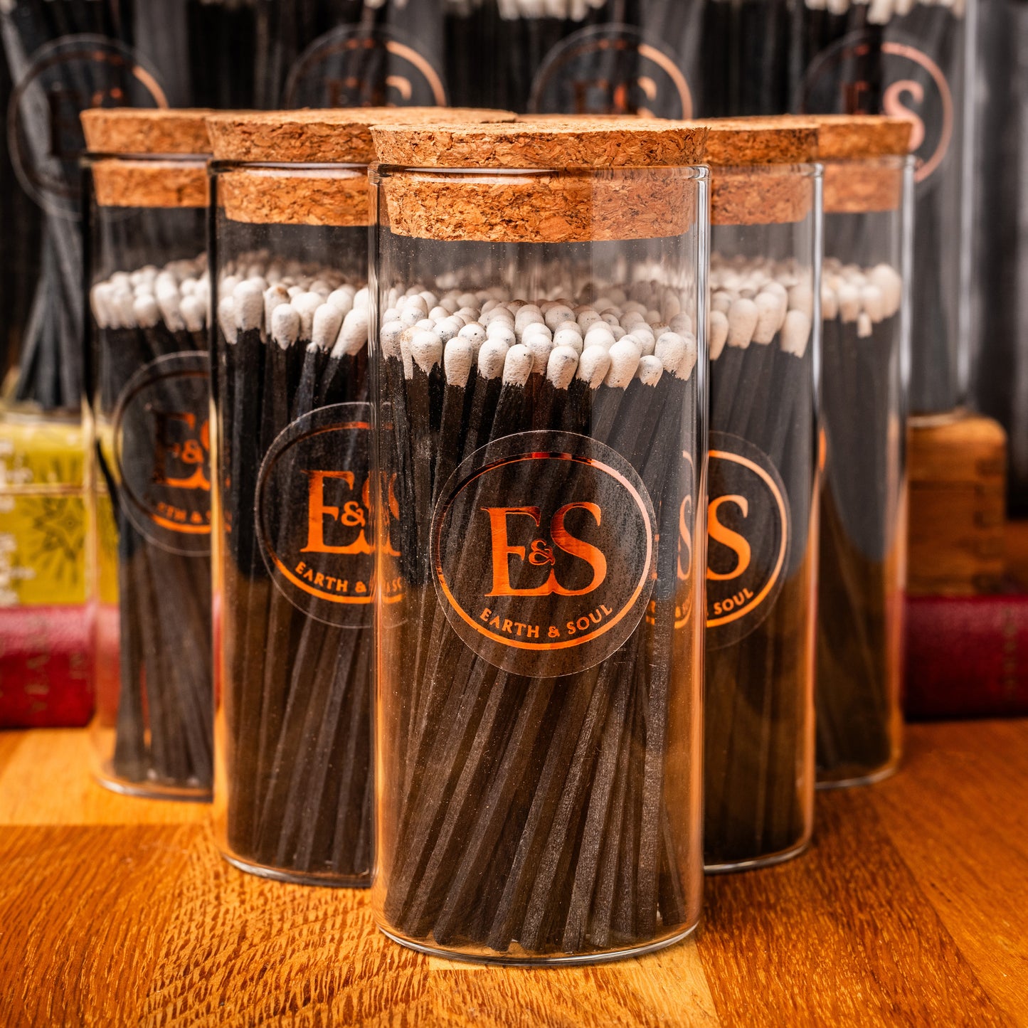 Luxury Long Matches in a Glass Jar with Strike Pad, Ideal Gift or Accessory, Black with White Tip