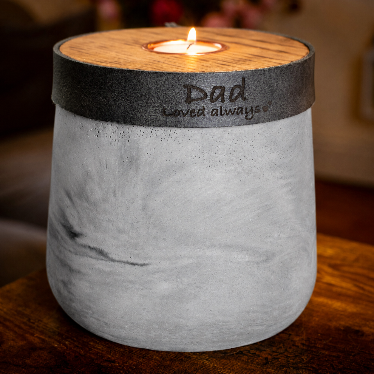 Large Handmade Grey Marble Concrete Urn for Human or Pet Ashes - Personalized Leather