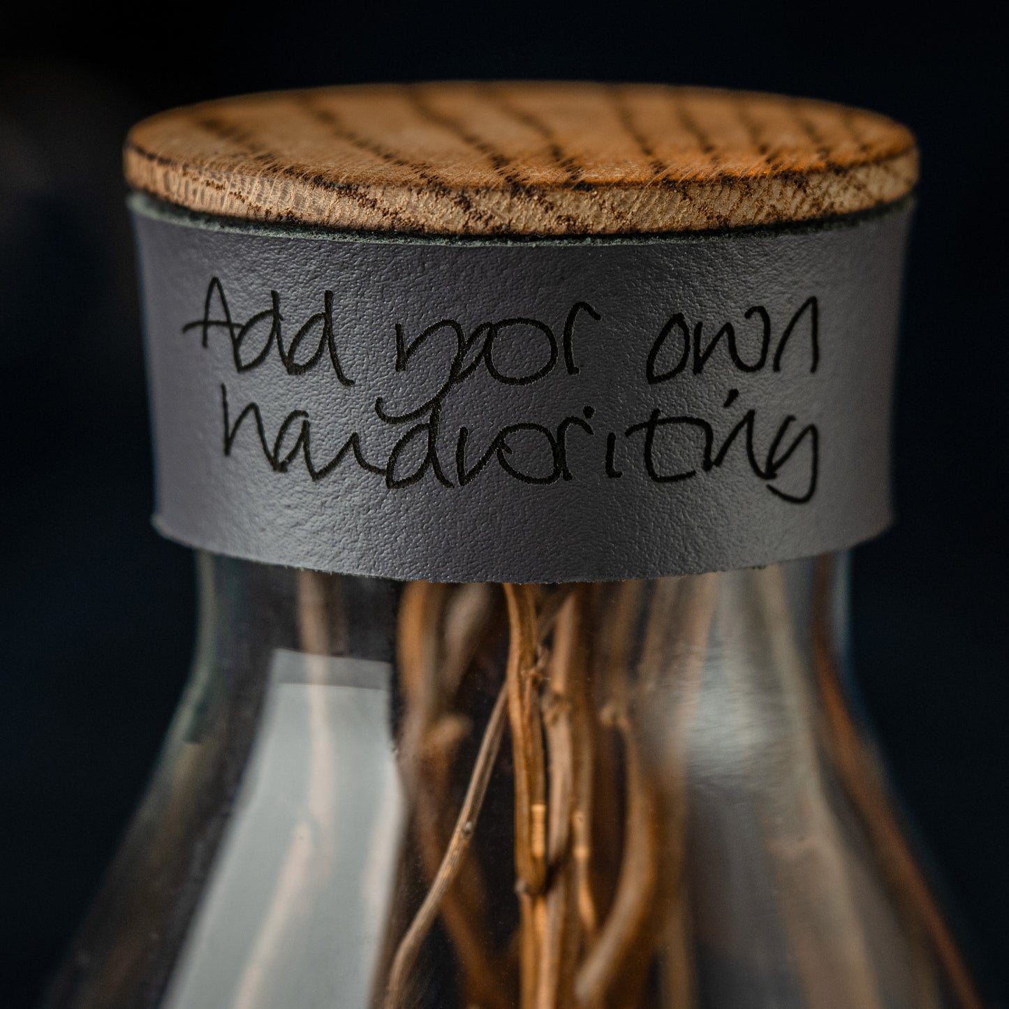 Preserved Vintage Nude Rose, Glass Vessel, Natural Materials, Cognac Brown Personalised Leather, Sentiment Gift