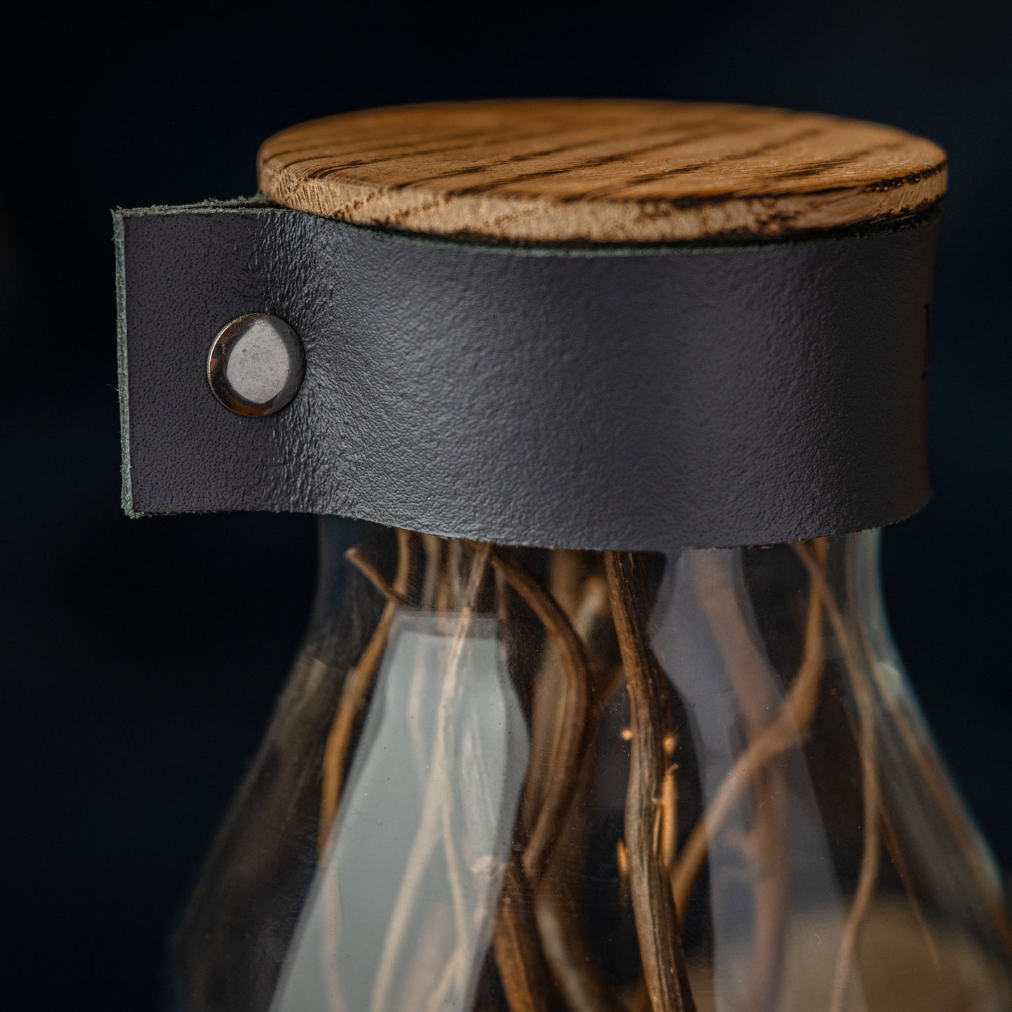 Preserved Vintage Nude Rose, Glass Vessel, Natural Materials, Cognac Brown Personalised Leather, Sentiment Gift